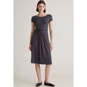Quince Tencel Jersey Ruched Waist Dress Carbon Grey Small Casual Comfort